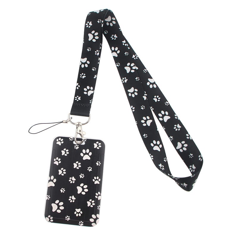 DMLSKY Cute ID Badge Holder with Paw Print Designed Fabric Strap Neck Lanyard for Men Women (Hard Case) - Image 1